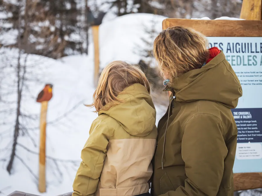 Lecture des panneaux en famille aux Géants de Malgovert, Les Arcs