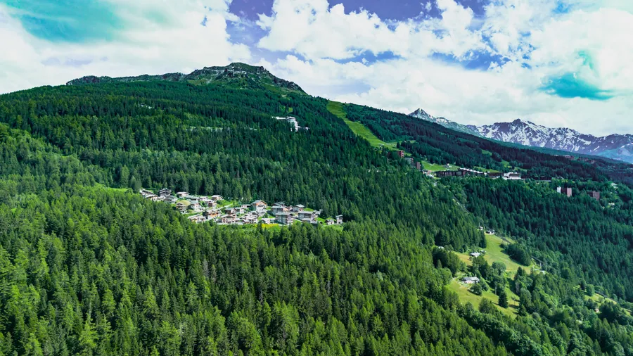 Courbaton et les forêts des Arcs vus depuis les airs